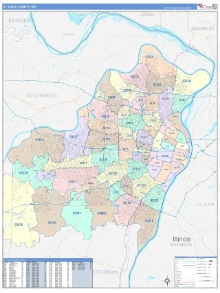 St. Louis County, MO ColorCast style ZIP Code wall map