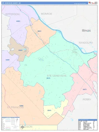 Ste. Genevieve County, MO ColorCast style ZIP Code wall map