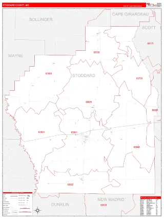 Stoddard County, MO RedLine style ZIP Code wall map