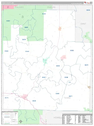 Texas County, MO Classic style ZIP Code wall map