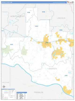 Warren County, MO Business Reference style ZIP Code wall map