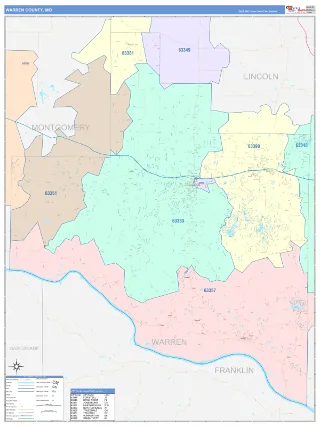 Warren County, MO ColorCast style ZIP Code wall map