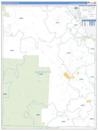 Washington County, MO Business Reference style ZIP Code wall map
