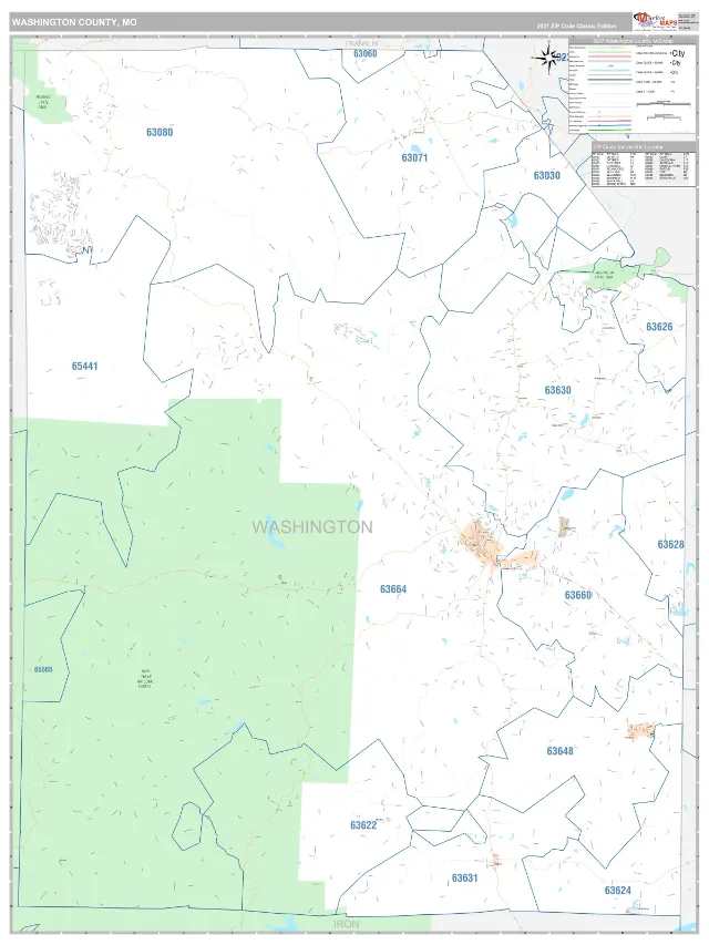 Washington County, MO ZIP Code Wall Map, Classic style