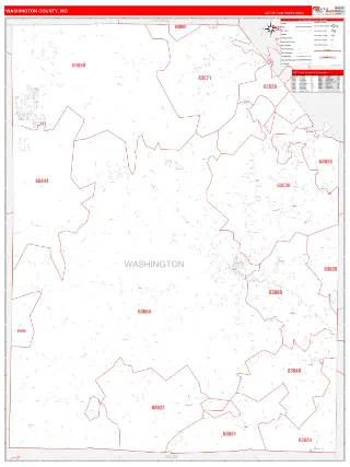 Washington County, MO RedLine style ZIP Code wall map