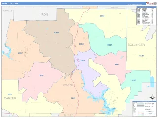 Wayne County, MO ColorCast style ZIP Code wall map