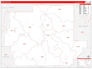 Wayne County, MO RedLine style ZIP Code wall map