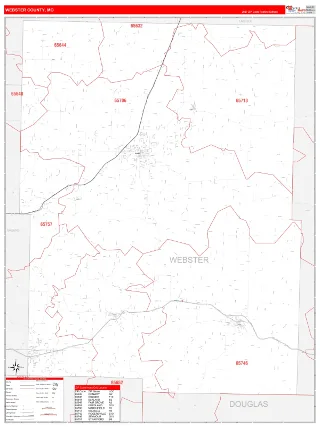 Webster County, MO RedLine style ZIP Code wall map