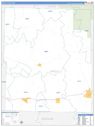 Wright County, MO Business Reference style ZIP Code wall map