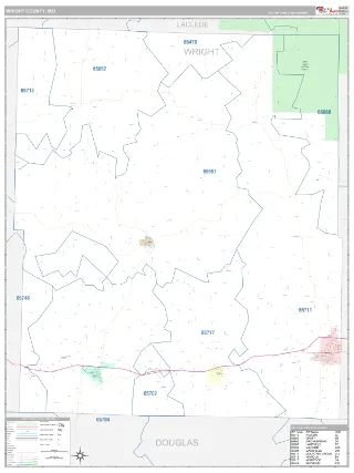 Wright County, MO Classic style ZIP Code wall map