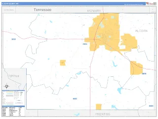 Alcorn County, MS Business Reference style ZIP Code wall map