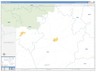 Amite County, MS Business Reference style ZIP Code wall map