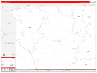 Amite County, MS RedLine style ZIP Code wall map