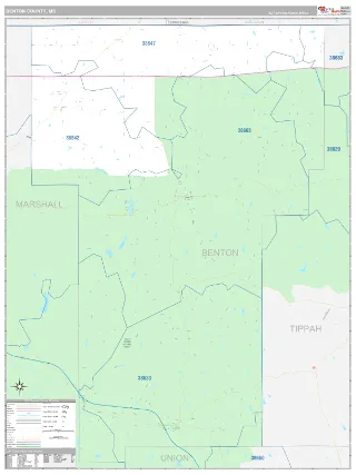 Benton County, MS Classic style ZIP Code wall map