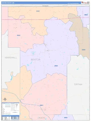 Benton County, MS ColorCast style ZIP Code wall map
