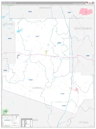 Carroll County, MS Classic style ZIP Code wall map