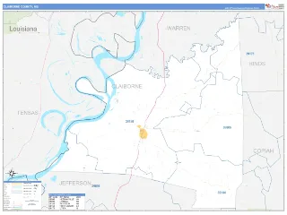 Claiborne County, MS Business Reference style ZIP Code wall map