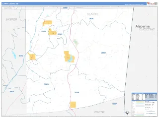 Clarke County, MS Business Reference style ZIP Code wall map