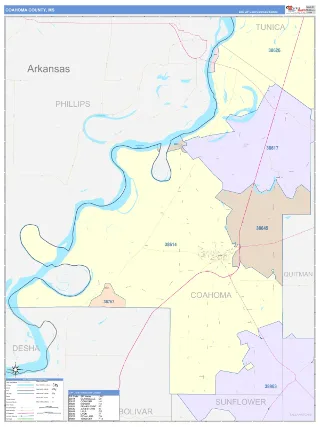 Coahoma County, MS ColorCast style ZIP Code wall map