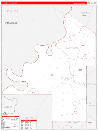 Coahoma County, MS RedLine style ZIP Code wall map