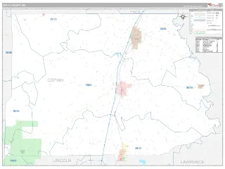 Copiah County, MS Classic style ZIP Code wall map
