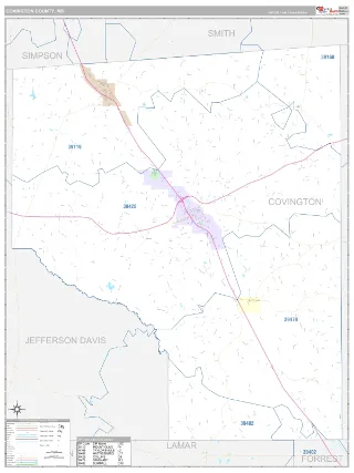 Covington County, MS Classic style ZIP Code wall map