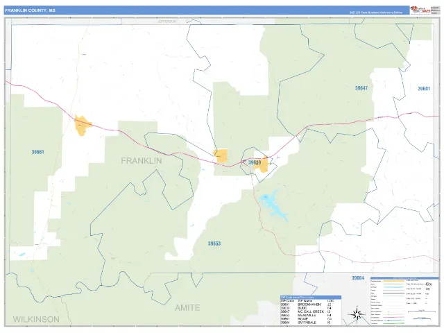 Franklin County, MS ZIP Code Wall Map, Business Reference style