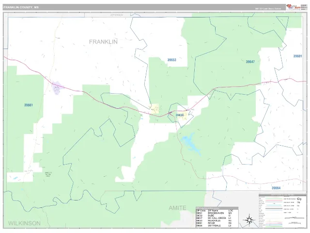 Franklin County, MS ZIP Code Wall Map, Classic style
