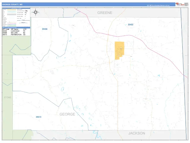George County, MS ZIP Code Wall Map, Business Reference style