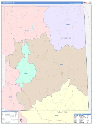 Greene County, MS ColorCast style ZIP Code wall map