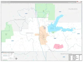 Grenada County, MS Classic style ZIP Code wall map