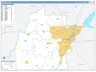 Hinds County, MS Business Reference style ZIP Code wall map