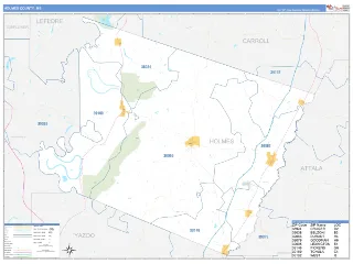 Holmes County, MS Business Reference style ZIP Code wall map