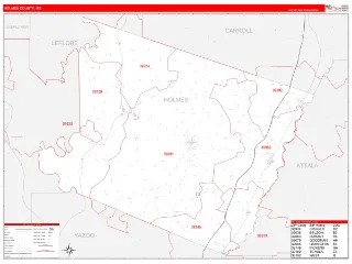 Holmes County, MS RedLine style ZIP Code wall map