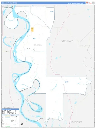 Issaquena County, MS Business Reference style ZIP Code wall map