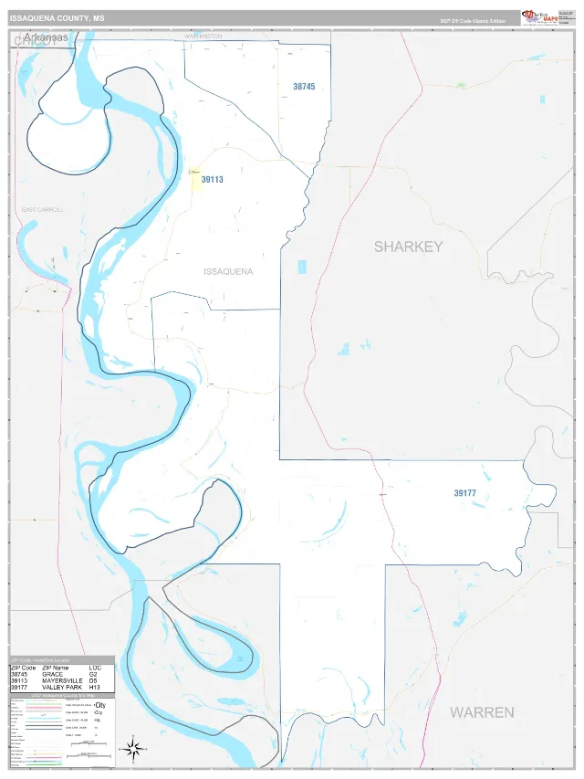 Issaquena County, MS ZIP Code Wall Map, Classic style