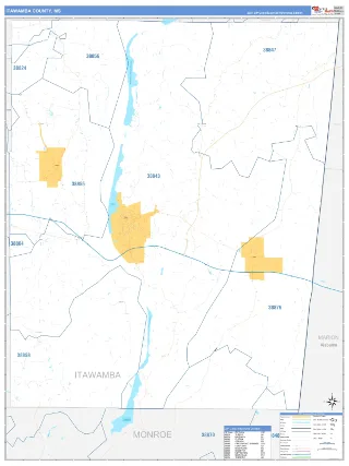 Itawamba County, MS Business Reference style ZIP Code wall map