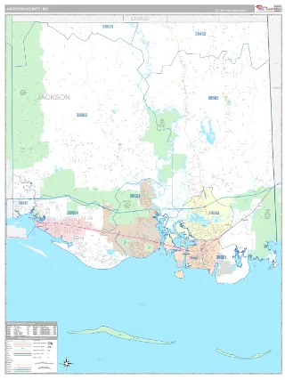 Jackson County, MS Classic style ZIP Code wall map