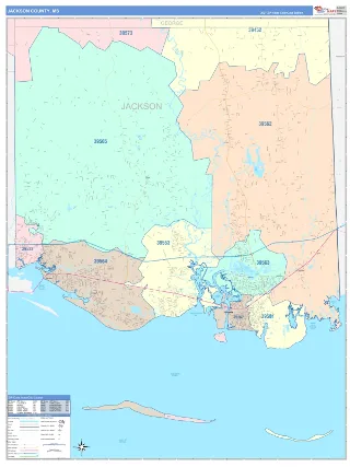 Jackson County, MS ColorCast style ZIP Code wall map