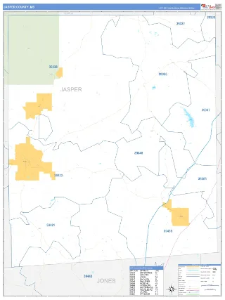 Jasper County, MS Business Reference style ZIP Code wall map