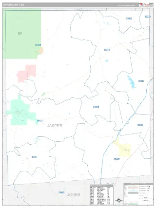 Jasper County, MS Classic style ZIP Code wall map
