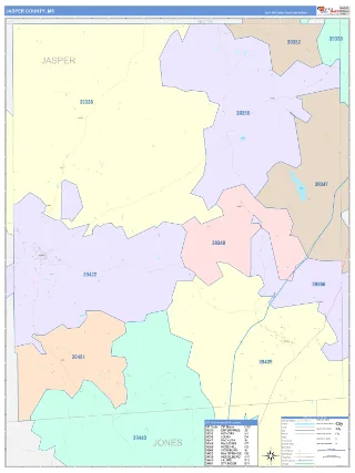 Jasper County, MS ColorCast style ZIP Code wall map