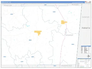 Kemper County, MS Business Reference style ZIP Code wall map