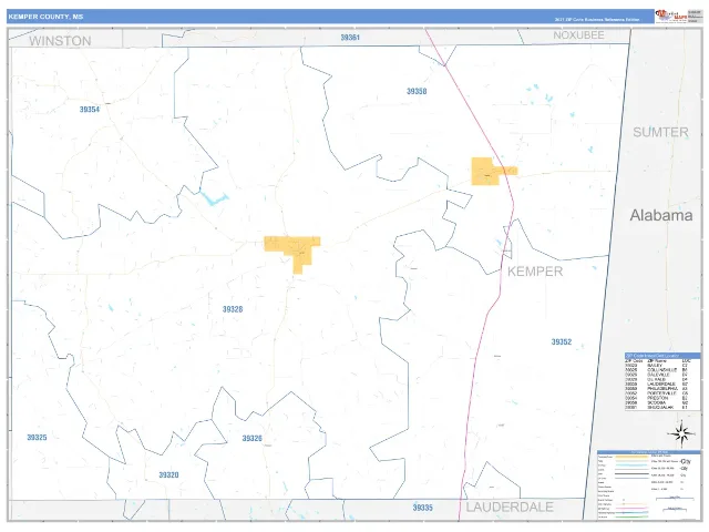 Kemper County, MS ZIP Code Wall Map, Business Reference style