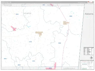 Kemper County, MS Classic style ZIP Code wall map