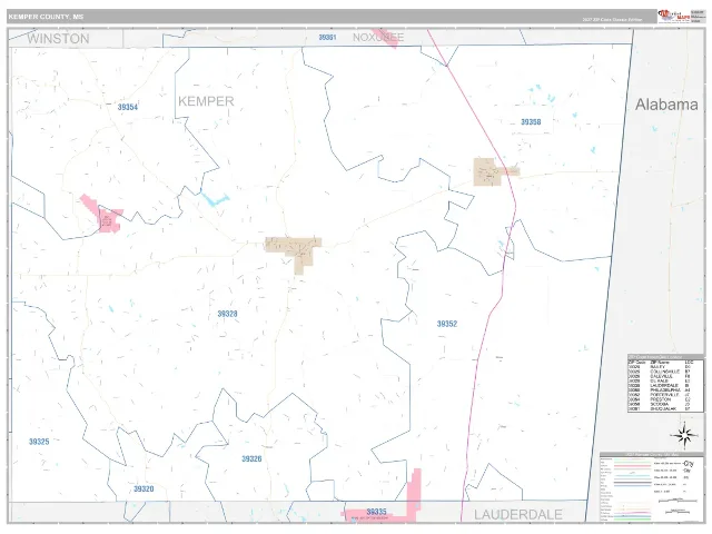 Kemper County, MS ZIP Code Wall Map, Classic style