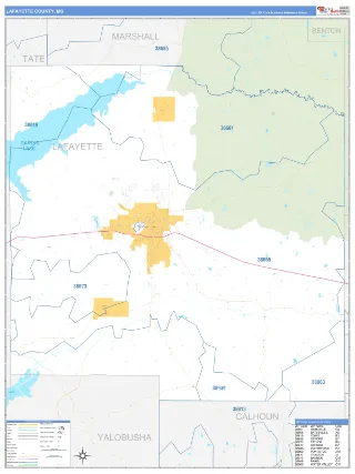 Lafayette County, MS Business Reference style ZIP Code wall map