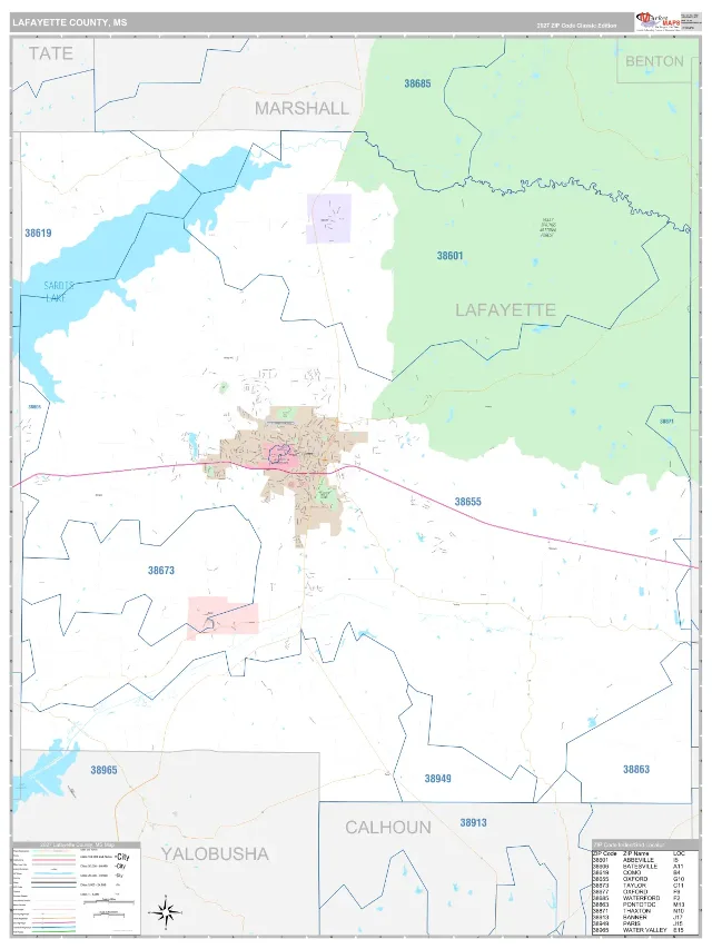Lafayette County, MS ZIP Code Wall Map, Classic style