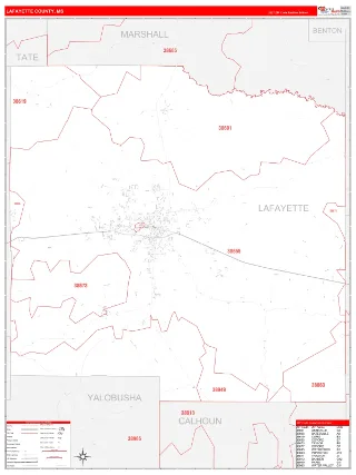 Lafayette County, MS RedLine style ZIP Code wall map