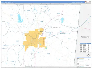 Lauderdale County, MS Business Reference style ZIP Code wall map
